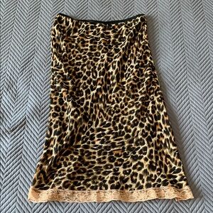 Silky Leopard print Midi skirt Lace trim